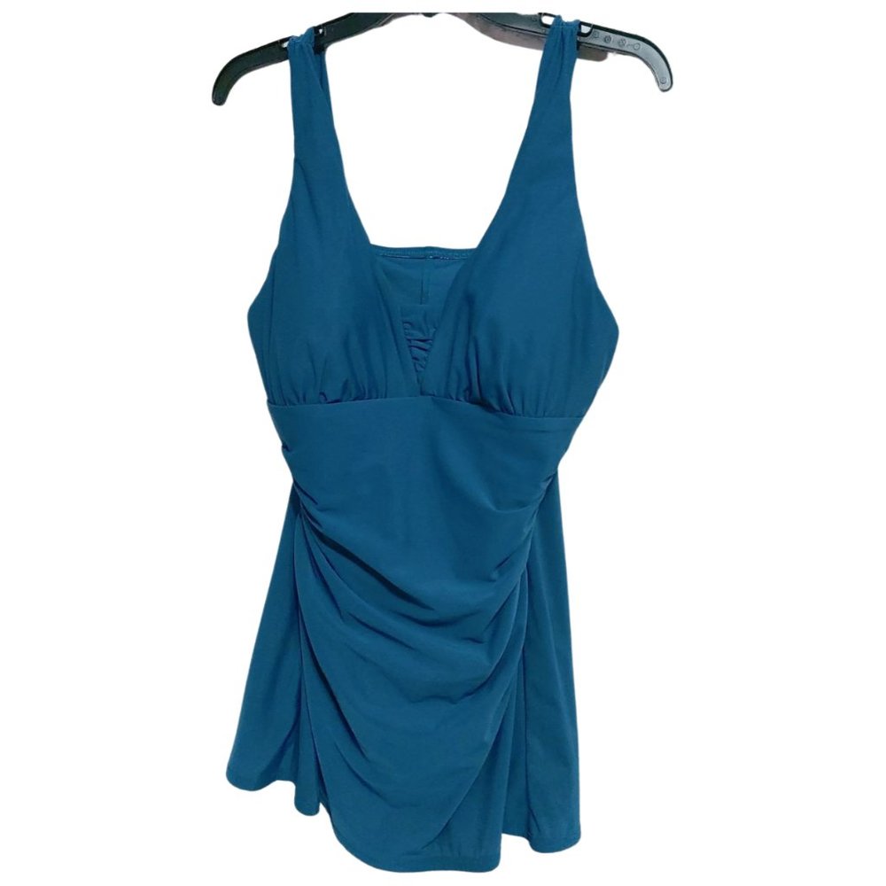 Lands End Tummy Control Grecian Style Swimdress Size 18 Green-Blue